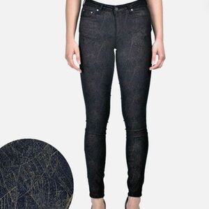 Tractr Olive Green Suede Line Pattern Skinny Jeans 4/27